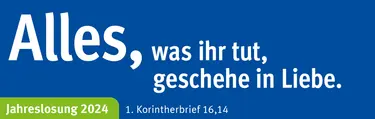 Banner in Blau zur Jahreslosung 2024