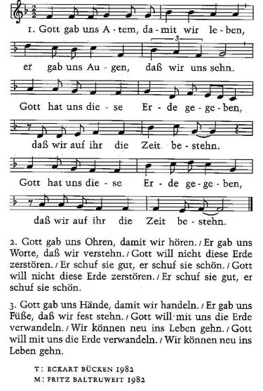 Noten & Text zu EG 432 Gott gab uns Atem