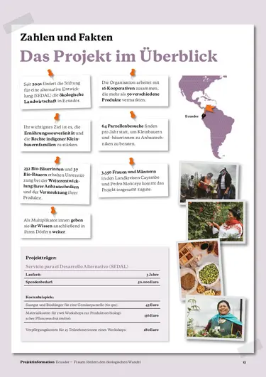 Projektinformation Ecuador ‒ Frauen fördern den ökologischen Wandel. Seite 13 der Broschüre
