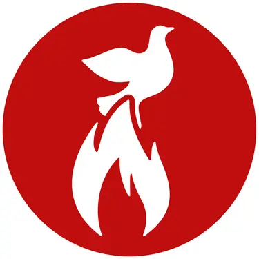 Kirchliches Symbol für Pfingsten in der liturgischen Farbe rot.