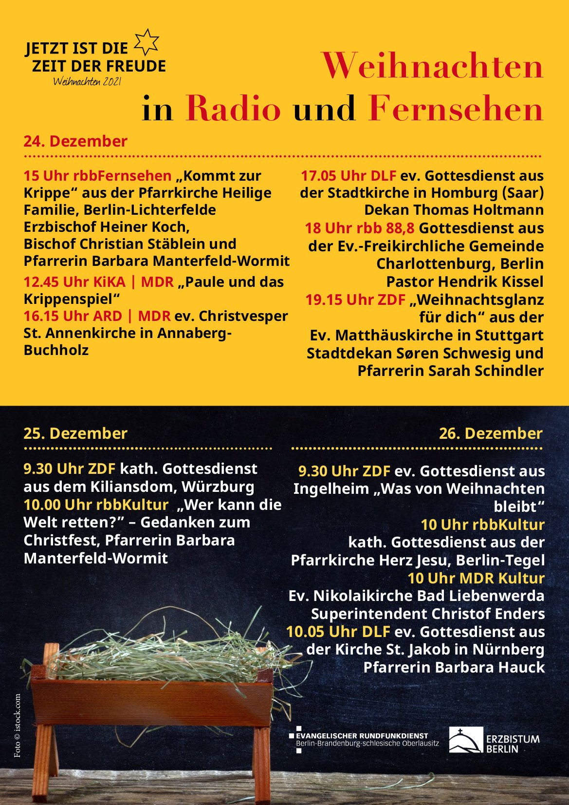 Plakat der Gottesdienste Heilgabend und Weihnachten 2021 in Radio & TV. PDF-Download mit Klick auf das Bild.