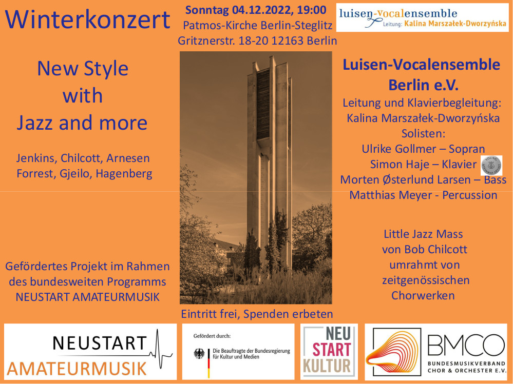 Einladungsplakat Winterkonzert des Luisen-Vocalensemble Berlin am 4.12.2022 um 19 Uhr. Download über Bild.
