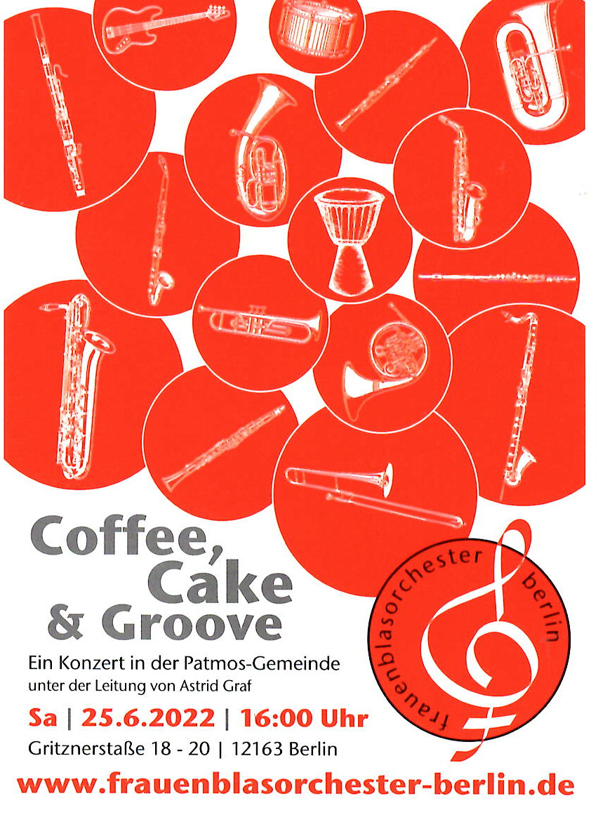 Cover der Einladungspostkarte zum Konzert des Frauenblasorchesters in Patmos am 25. Juni 2022 um 16 Uhr