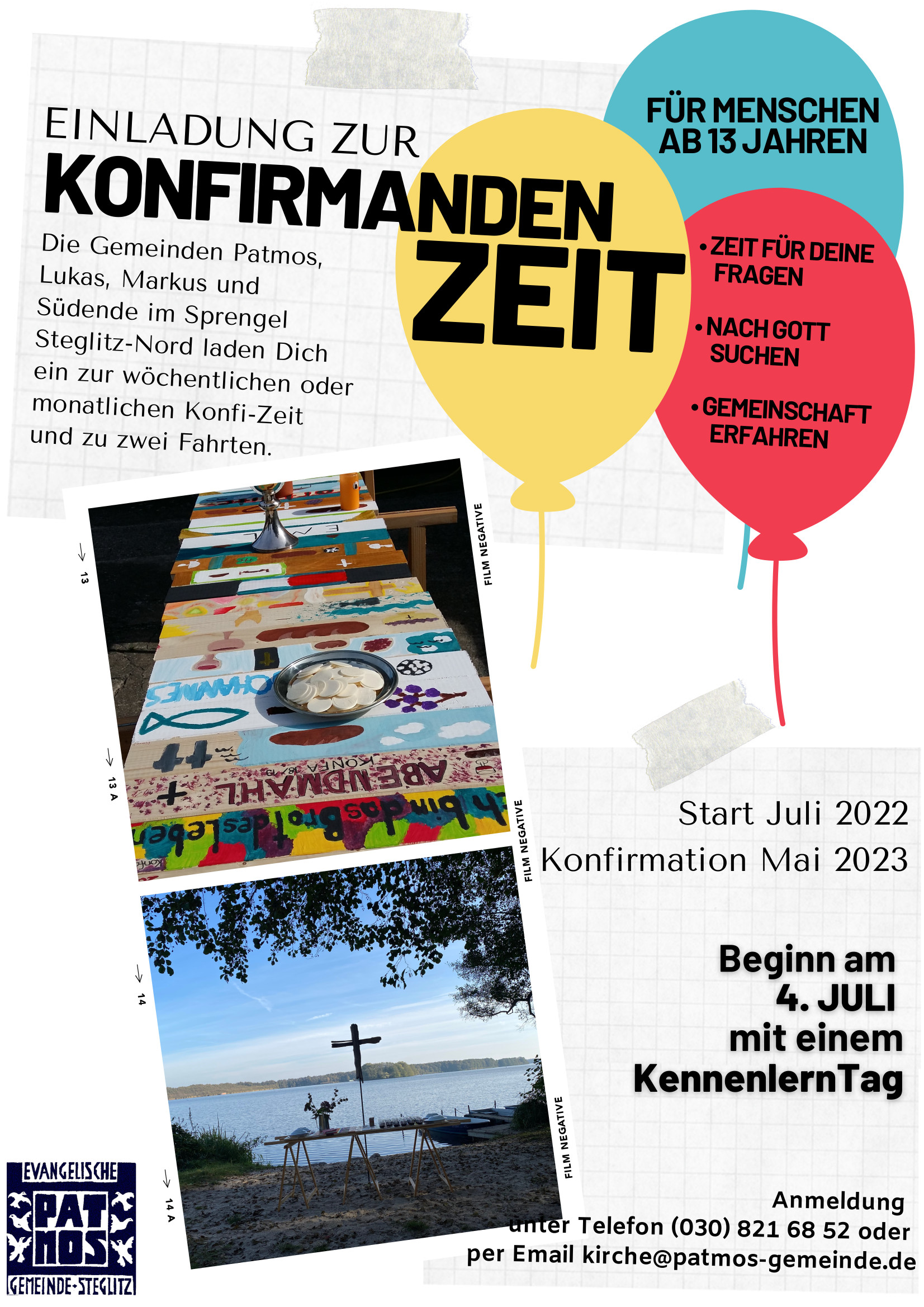 Plakat Einladung zur Konfirmandenzeit 2022/2023. Entwurf Sophie Tätweiler
